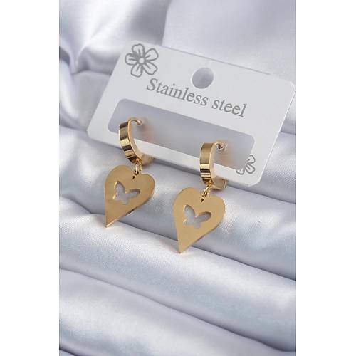 316L �elik Gold Renk Kalp Model Kelebek ��leme Kad�n K�pe