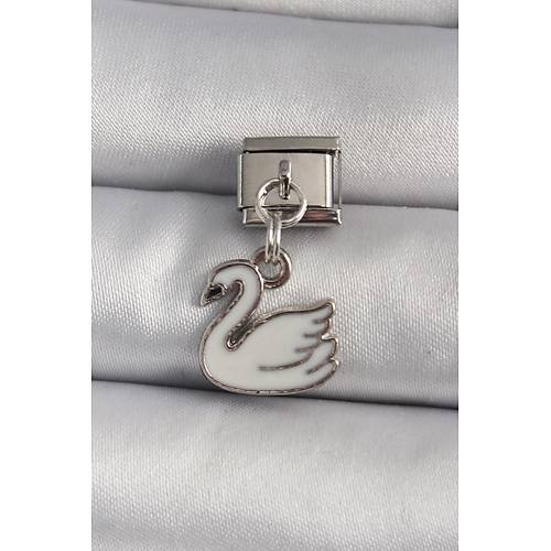 316L �elik G�m�� Renk Sallant� Beyaz Ku�u Model Nomination Charm