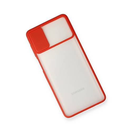 Galaxy M51 K�l�f Palm Buzlu Kamera S�rg�l� Silikon - K�rm�z�