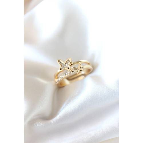 Zirkon Ta�l� Alt�n Kaplama Kelebek Kad�n Y�z�k