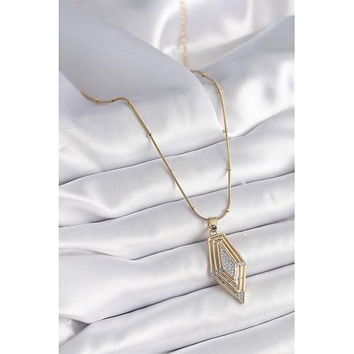 316L �elik Gold Renk Zirkon Ta�l� Vintage Model Kad�n Kolye