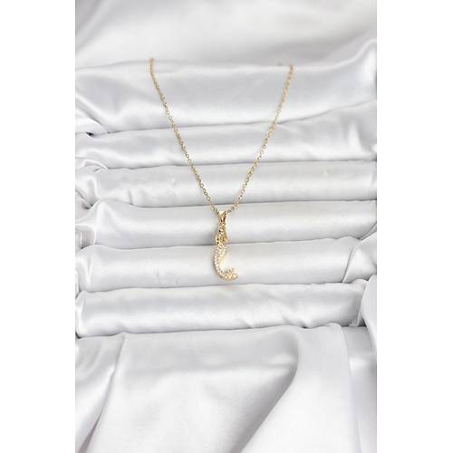 316L �elik Zincir Gold Renk Zirkon Ta�l� Deniz K�z� Model Kad�n Kolye