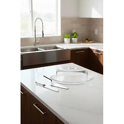 �effaf Akrilik Kek Fanusu ve Servis Seti � 33 x 39 x 14 cm (4 Par�a)