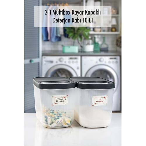 2'Li 10 LT Multibox Kayar Kapakl� Saklama Kab� & Erzak Kab� & Toz Ve Tablet Deterjan Kutusu ( ET�KET HED�YEL� )