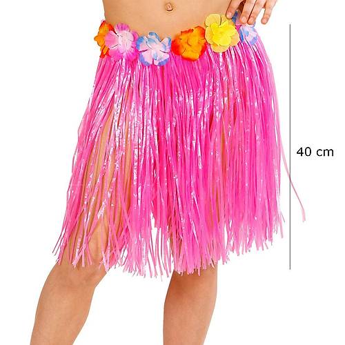 Yeti�kin ve �ocuk Uyumlu Pembe Renk P�sk�ll� Hawaii Luau Hula Etek 40 cm