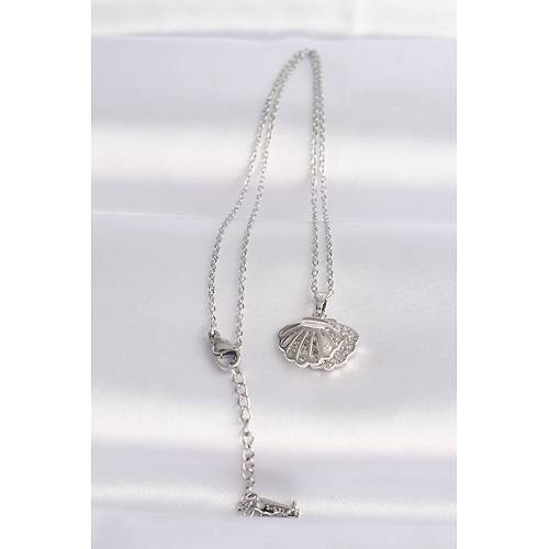 316L �elik Zincir G�m�� Renk Zirkon Ta�l� �nci Detay �stiridye Kolye