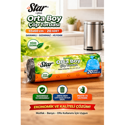 Star Plus Orta Boy ��p Torbas� 20'li 1 Paket 55x60 cm Dayan�kl� S�zd�rmaz Orta Boy ��p Po�eti