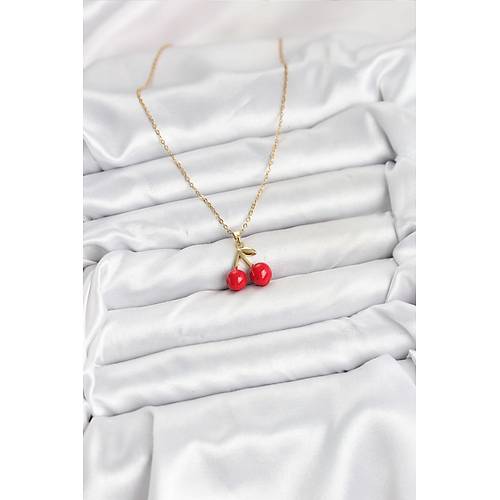 316L �elik Zincir Gold Renk Kiraz Model Kad�n Kolye