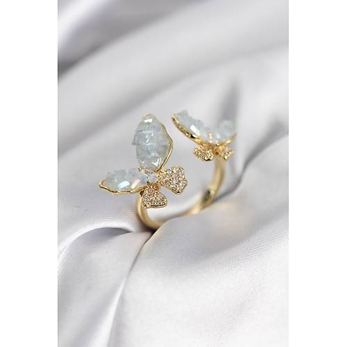 Gold Renk Mavi Kelebek Model Zirkon Ta�l� Kad�n Y�z�k