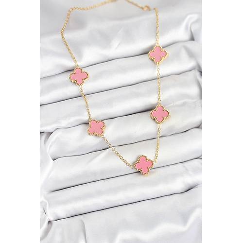 316L �elik Zincir Gold Pembe Renk Yonca Kad�n Kolye