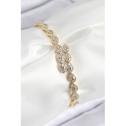VIP Pirin� Zirkon Ta�l� S�ral� Damla Model Gold Renk Kad�n Bileklik