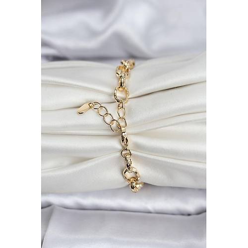 14K Gold Renk Kaplama Lazerli Zincir Model CM Kad�n Bileklik