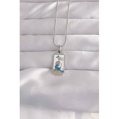 316L �elik G�m�� Renk Beyaz Mineli K�z Fig�r Tarot Kolye