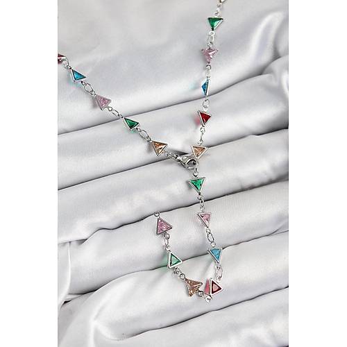 Pirin� Renkli Zirkon Ta�l� ��gen Model G�m�� Renk Kad�n Y Kolye