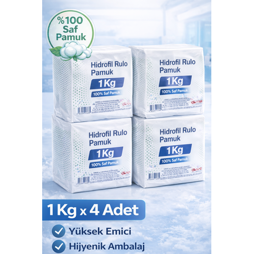 Hidrofil Rulo Pamuk 1 Kg x 4 Adet Saf Pamuk Y�ksek Emici Medikal ve Kozmetik Kullan�m