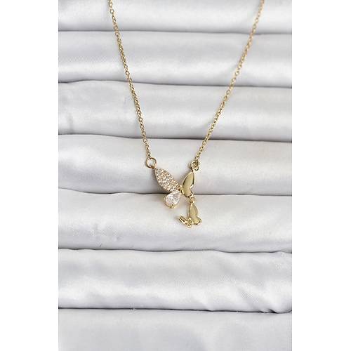 316L �elik Zincir Gold Renk Kelebek Model Kad�n Kolye