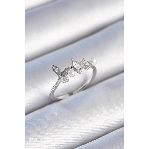 Pirin� G�m�� Renk Zirkon Ta�l� Kalp Yaprak Model �nci Detay Kad�n Y�z�k