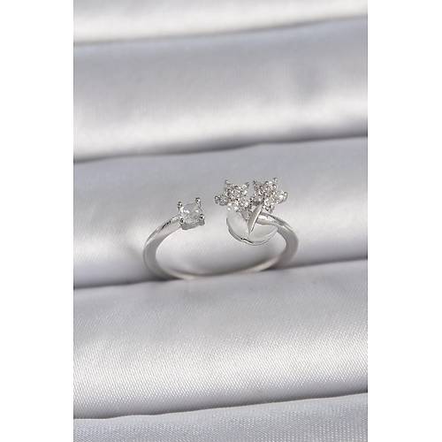 Pirin� G�m�� Renk Ayarlanabilir Zirkon Ta�l� Y�ld�z Model Kad�n Y�z�k