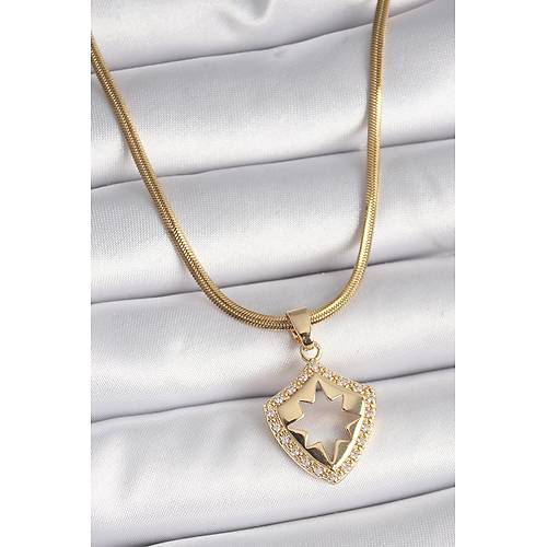 316L �elik Gold Renk �talyan Zincir Zirkon Ta�l� Kutup Y�ld�z ��leme Kad�n Kolye