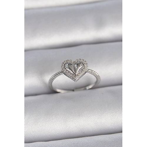 Pirin� G�m�� Renk Ayarlanabilir Zirkon Ta�l� Kalp Model Kad�n Y�z�k