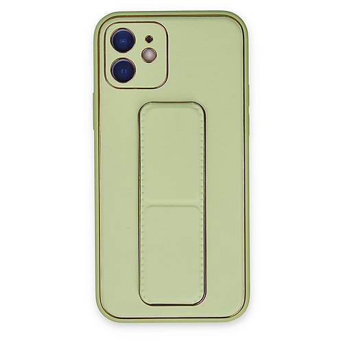 iPhone 12 K�l�f Coco Deri Standl� Kapak - Su Ye�ili