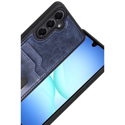 Galaxy A17 5G Sara Kartvizitli Deri K�l�f - Lacivert