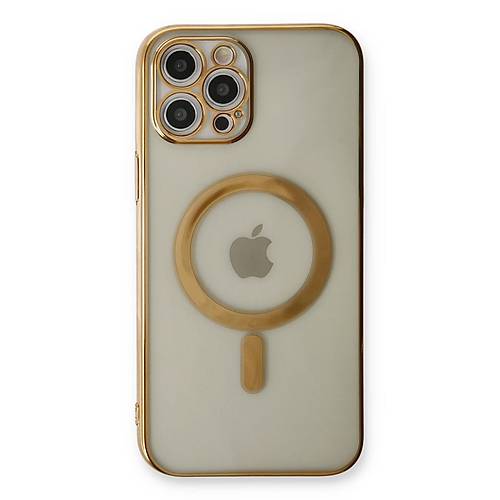 iPhone 12 Pro K�l�f Magneticsafe Lazer Silikon - Gold