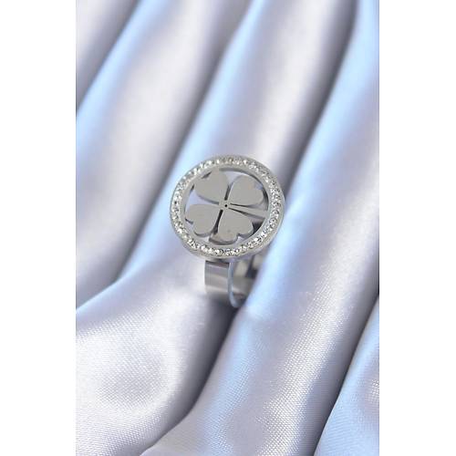 316L �elik G�m�� Renk Zirkon Ta�l� Yonca Model Kad�n Y�z�k