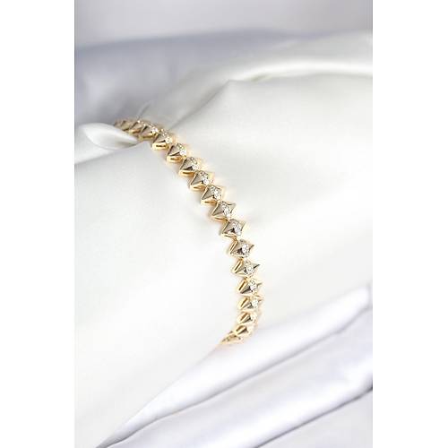 Pirin� Gold Renk Zirkon Ta�l� Baklava Model Kad�n Bileklik