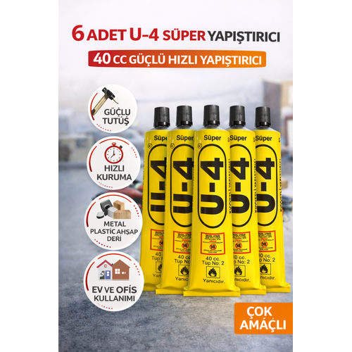 6 Adet U-4 S�per Yap��t�r�c� 40 CC G��l� H�zl� Yap��t�r�c� �ok Ama�l� Metal Plastik Ah�ap Deri Yap��t�r�c�