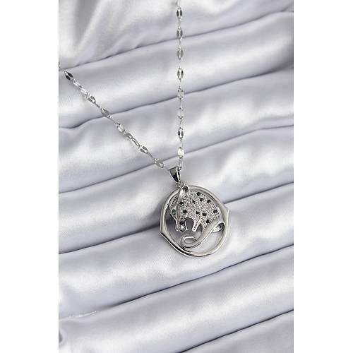 316L �elik G�m�� Renk Zirkon Ta�l� Jaguar Model Kad�n Kolye