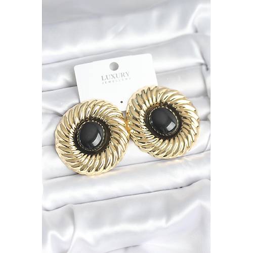 Pirin� Gold Renk Siyah Boncuklu Vintage Kad�n K�pe