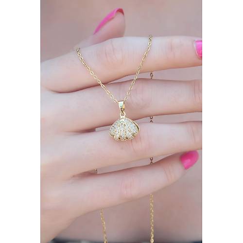 316L �elik Gold Renk A��l�r Midye Model Kad�n Kolye