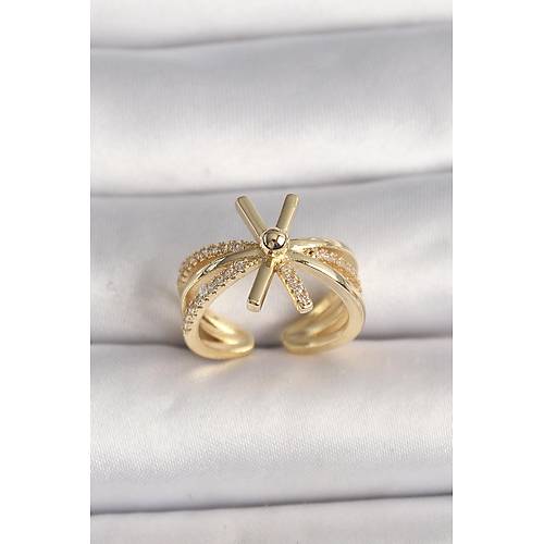 Pirin� Gold Renk Ayarlanabilir Ziron Ta�l� Kad�n Y�z�k