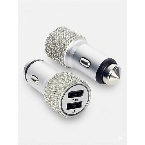 Kristal Ta�l� Metal Ara� �akmakl�k �arj Aleti �ift USB-A Giri�li H�zl� �arj 2.4A 12-24v G�m��