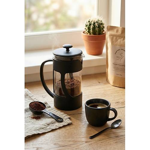 350 ml Borosilikat Cam French Press & Siyah Modern Kahve Ve Bitki �ay� Demleme Gereci