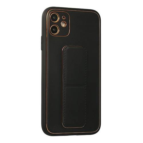 iPhone 12 K�l�f Coco Deri Standl� Kapak - Siyah