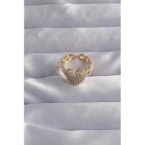 Pirin� Ayarlamal� Gold Renk Zirkon Ta�l� Bombeli Kalp Y�z�k