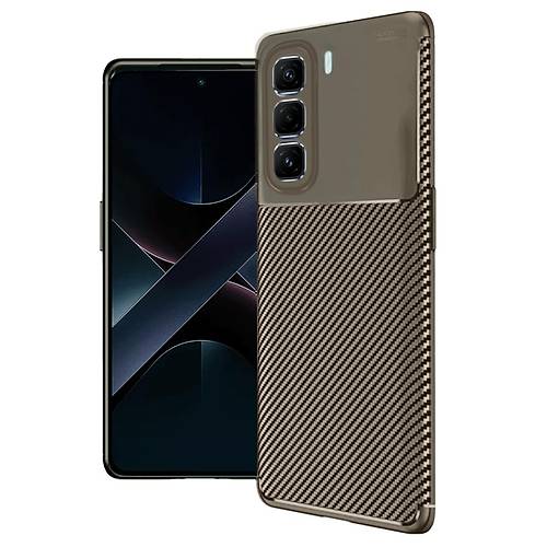 Hot 50 4G K�l�f Auto Focus Karbon Kapak - Kahverengi