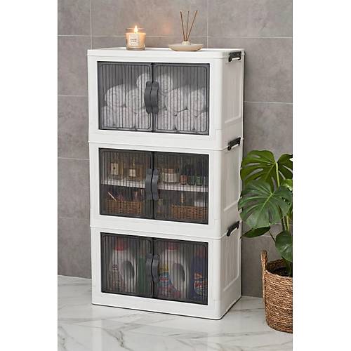 Beyaz �� Katl� Portatif Dolap & �ok Ama�l� Mutfak Ve Kiler D�zenleyici 29x48x84 cm