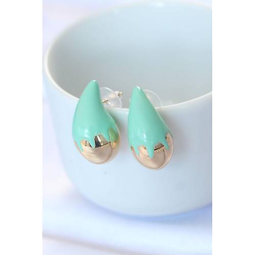 Minimal Turkuaz Mineli �ift Renk Damla K�pe