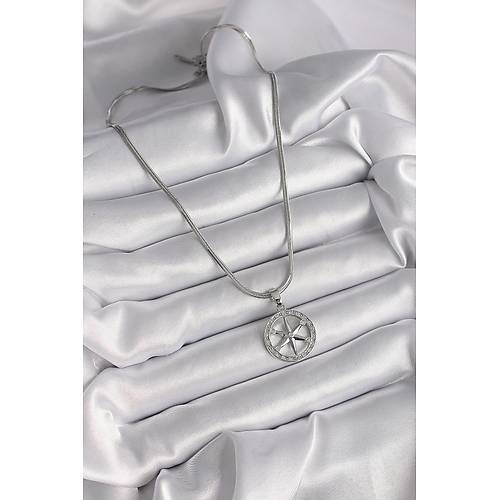 316L �elik G�m�� Renk �talyan Zincir Zirkon Ta�l� Kutup Y�ld�z Model Kad�n Kolye