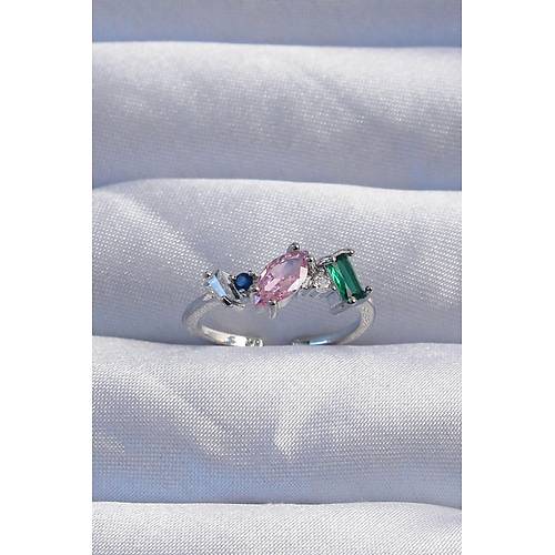 Pirin� G�m�� Renk Renkli Zirkon Ta�l� Ayarlanabilir Y�z�k