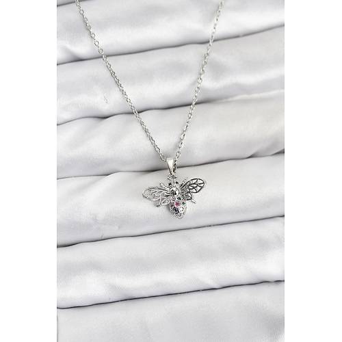 316L �elik Zincir G�m�� Renk Sinek Model Zirkon Ta�l� Kad�n Kolye