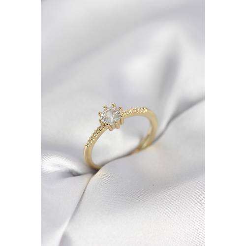 Tek Ta� Model Gold Renk Zirkon Ta�l� Kad�n Y�z�k