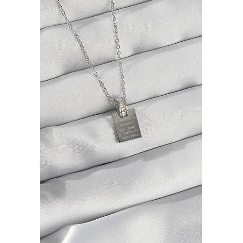 316L �elik Zincir G�m�� Renk Zirkon Ta�l� A�k Mektubu Kolye