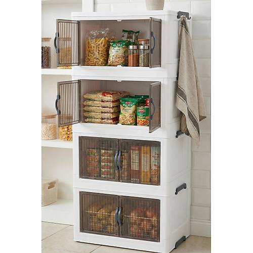 Beyaz D�rt Katl� Portatif Dolap & �ok Ama�l� Mutfak Ve Kiler D�zenleyici 29x48x112 cm