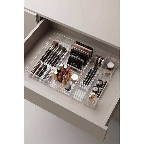 14 Par�a �effaf �ekmece ��i Makyaj Ve Tak� Organizer Seti & B�y�k Boy Mod�ler D�zenleyici