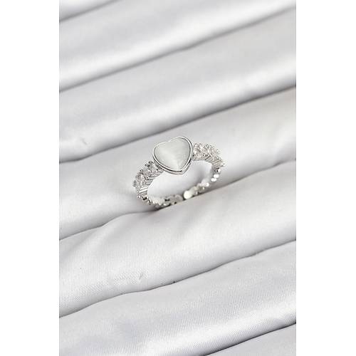 Pirin� G�m�� Renk Zirkon Ta�l� Kalpli Kad�n Y�z�k