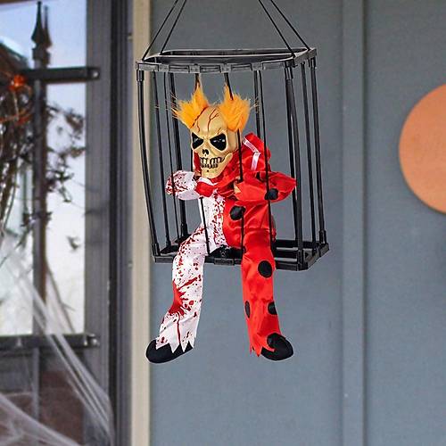 Hareketli Sesli Sens�rl� Mahkum Joker �skelet Dekorasyon 22x27 cm